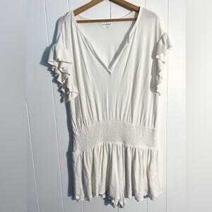 Lovers and friends white thermal ribbed romper flutter sleeve smock waist summer